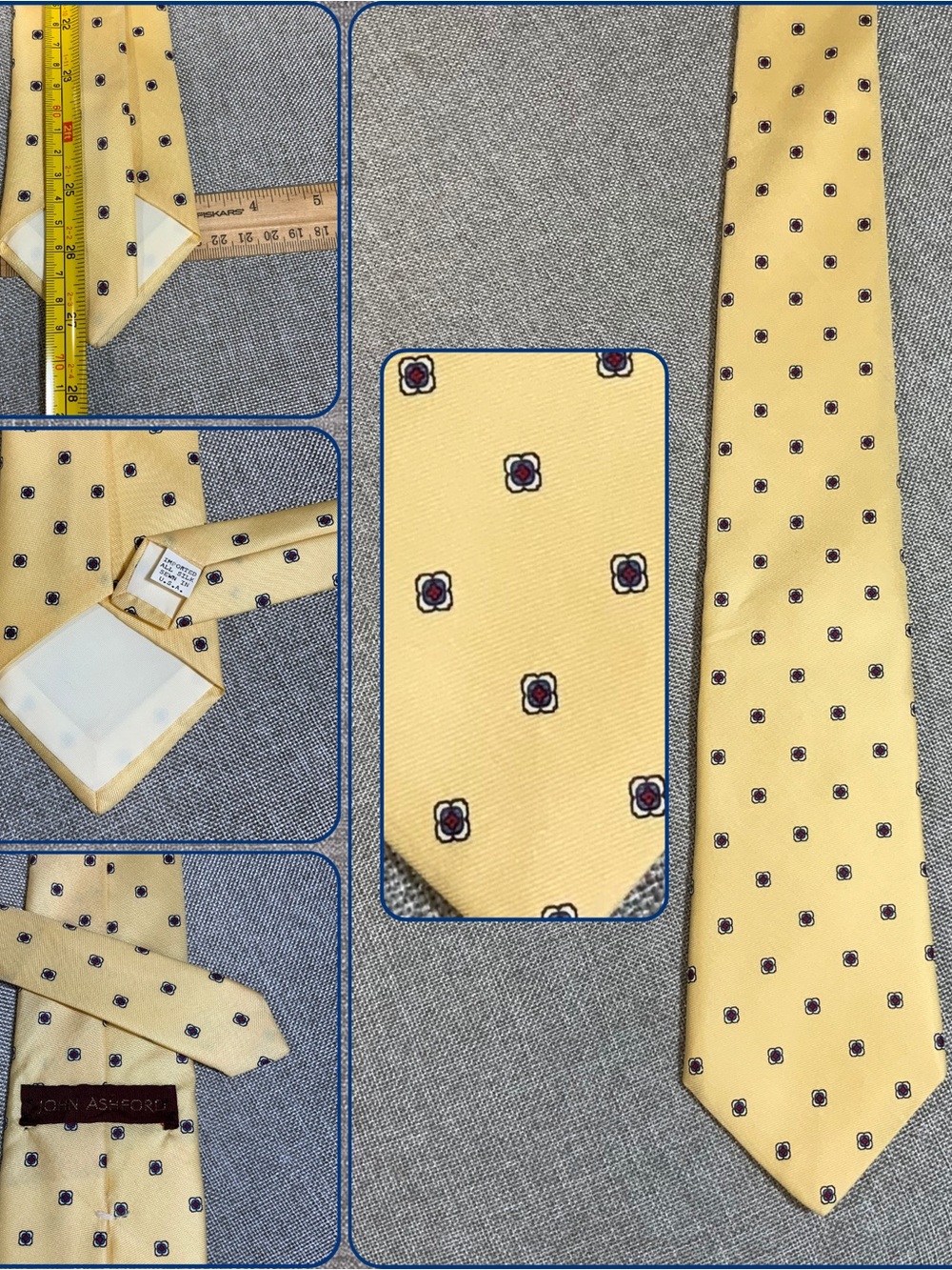 Yellow Silk Foulard Necktie Medallion Print Tie Made in USA